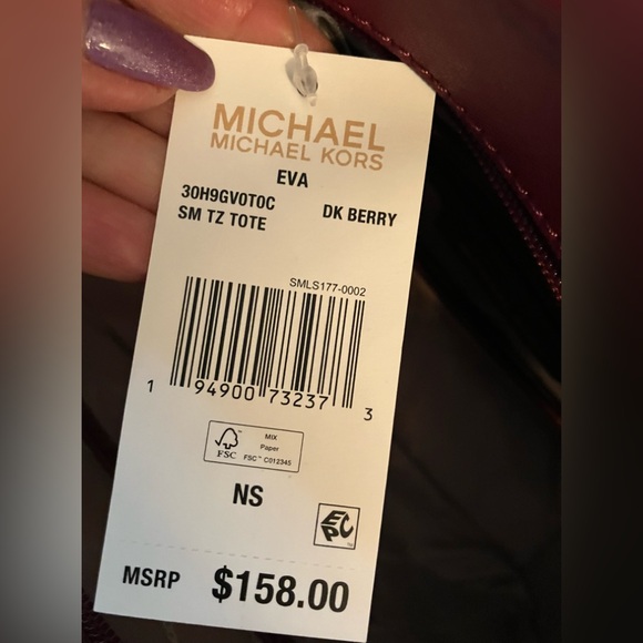 Michael Kors Eva Lightweight Nylon and Leather Small Tote Bag in Dark Berry NWT - Picture 7 of 10